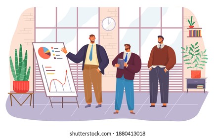 Geschäftsmann präsentiert einen statistischen Bericht, der digitale Analysediagramme erstellt. Planungskonzept Teamwork-Consulting für Projektmanagement, Finanzberichterstattung und Strategie