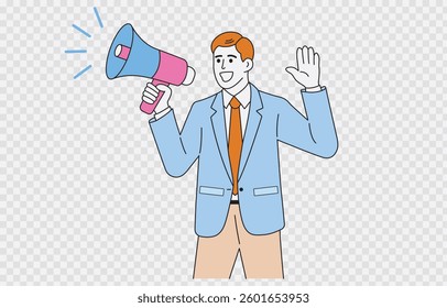 Businessman making an announcement vector art Isolated on transparent background