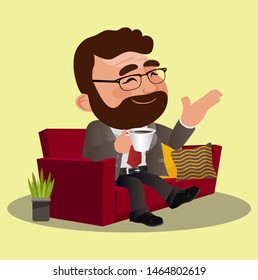 businessman making a break relaxing and holding drinking a coffee tea