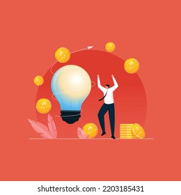 Businessman Making and Earn Money with Great Business Idea vector, Growth and Return on Financial Investment illustration