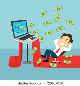 Businessman Making Money Online, Illustration Vector Cartoon