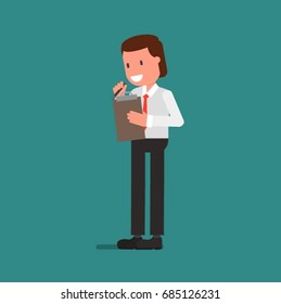 Businessman making notes in a notebook. Vector illustration, a flat style design.