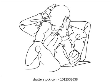 Businessman is making a phone call to client - line drawing vector illustration graphic design