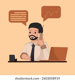 Businessman Making a Phone Call While Analyzing Charts and Reports at the Office Desk.