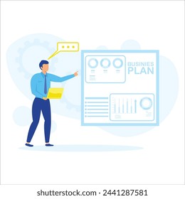 businessman making presentation of business plan.flat vector illustration 