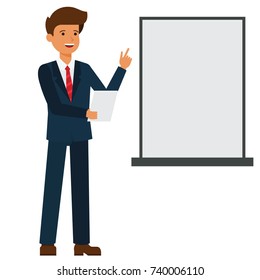 businessman is making presentation cartoon flat vector illustration concept on isolated white background