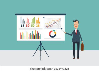 Businessman making presentation on presentation board. Business training.