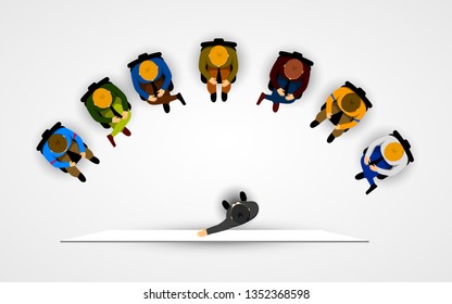 Businessman making a presentation to sitting people. Vector