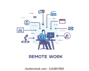 Businessman is making remote work by computer