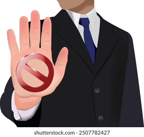 Businessman making stop sign with hand gesture