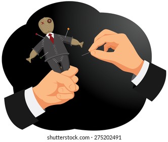 Businessman making voodoo to a doll of his competitor