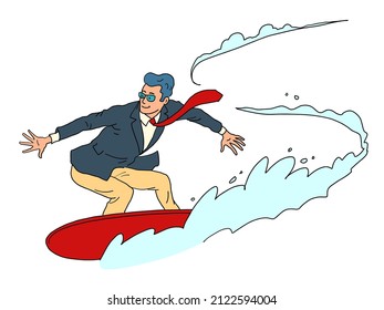a businessman man on a water board is engaged in surfing, speed and summer sports