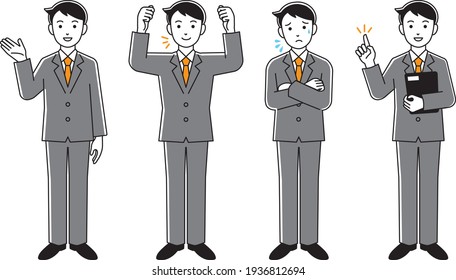 Businessman man in suit full body pose set