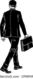 Businessman Man with suitcase Office People walking Hand drawn line art Illustration