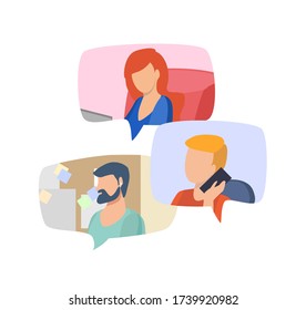 businessman  man at the table with phone, worker with laptop, manager work at home/ office, remotely working chat  at isolation quarantine , flat worker vector character EPS 10