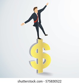 businessman or man walking in balance on Dollar icon vector