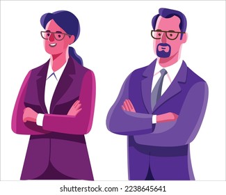 Businessman Man and Women on white background. Character illustration in buisness suit.