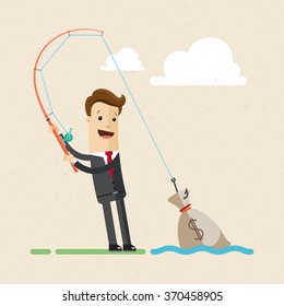 Businessman or manager boxing a punching bag with money.  Vector illustration, EPS 10