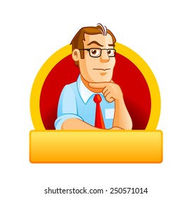 Businessman or manager cartoon character. Vector logo template.