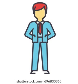 Businessman, manager, ceo boss, management concept. Line vector icon. Editable stroke. Flat linear illustration isolated on white background
