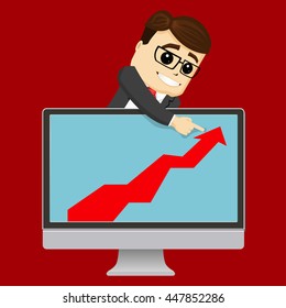 Businessman or manager character and modern technologies. Happy business man for the success. 