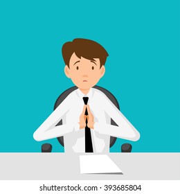 Businessman, manager, consultant at work. I beg you, I implore you. Flat Design  Vector illustration. 