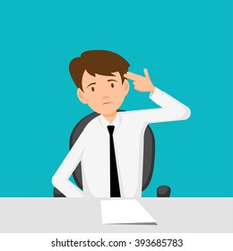 Businessman, manager, consultant at work. Hard day. Flat Design  Vector illustration. 