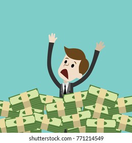 Businessman or manager drown in his money. Money absorb him. Greediness