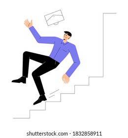 Businessman or manager fall down career ladder, unsuccessful character isolated on white background. Vector flat Illustration. Design for banner, landing page, flyer