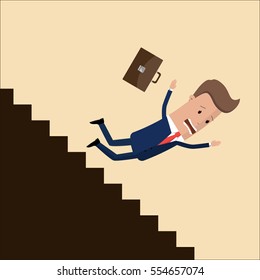 businessman or manager fall down of career ladder, or business. business concept.  Vector, illustration
