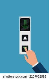 Businessman or manager hand pressing elevator button. Lift call buttons panel. Flat vector illustration. eps 10