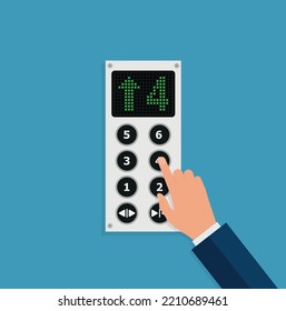 Businessman or manager hand pressing elevator button. Lift call buttons panel. Flat vector illustration. eps 10