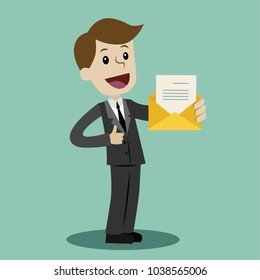Businessman or manager has a lot of emails. He found the one. Job is finished successfull