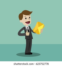 Businessman or manager has a lot of emails. He found the one. Job is finished successfull