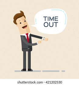 Businessman or manager have a time out. Break time concept. Vector illustration