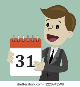 Businessman or manager hold a calendar on his hand. Remembering about some Vector, illustration, flat