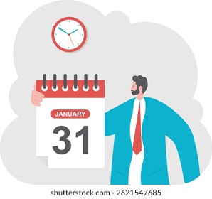 Businessman or manager hold a calendar on his hand. 31 of December,

