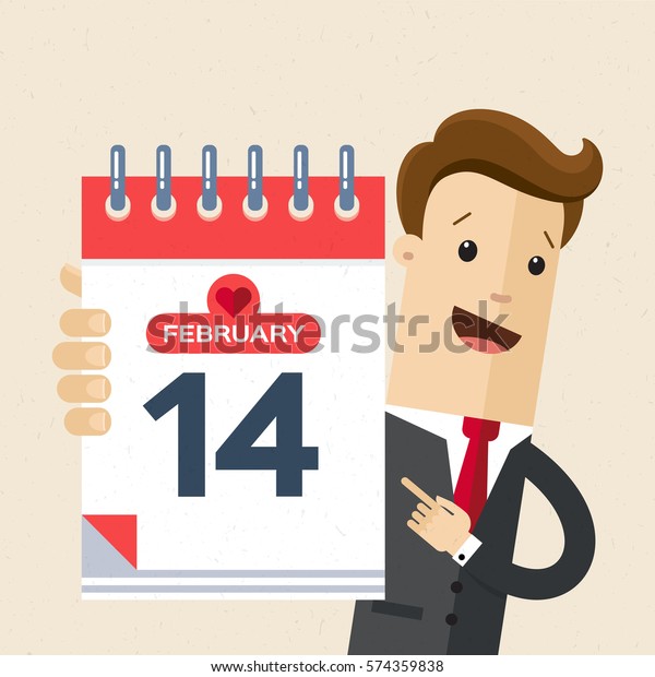 実業家や経営者がカレンダーを持つ 2月14日 バレンタインデー ベクター画像 イラスト フラット のベクター画像素材 ロイヤリティフリー 574359838