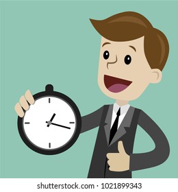 Businessman or manager hold clock and takes control on his time