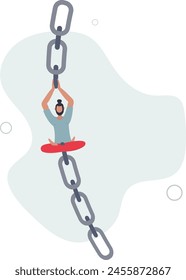 businessman manager holding metal chain together.flat vector illustration.