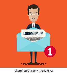 A businessman or manager holds the envelope, Vector illustration in flat, cartoon style isolated from the background, EPS 10