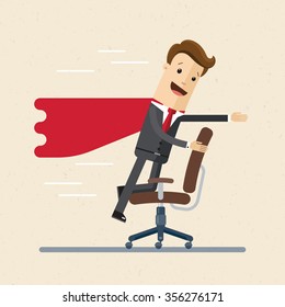 Businessman or manager like a superman on a office chair. Illustration, vector EPS 10.