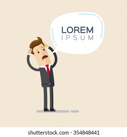 Businessman, manager. Lorem ipsum. A man in a suit grabbed his head and exclaims. Illustration, vector EPS10.