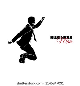 Businessman, Manager. A man in a business suit. Businessman jumping for joy