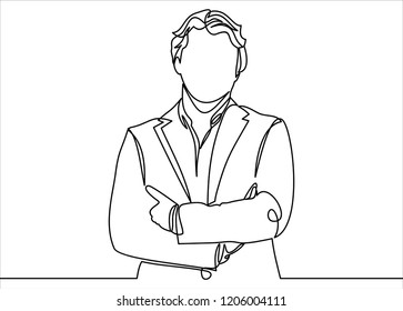Businessman, Manager. A man in a business suit. Businessman folded his arms over his chest-continuous line drawing