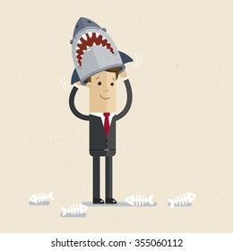 Businessman or manager. A� man dressed  costume of shark. Illustration, vector EPS10.