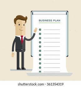  Businessman or manager. A man in a suit shows a business plan. Illustration, vector, EPS10.