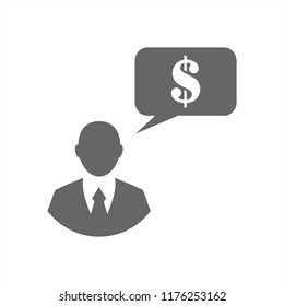 Businessman or manager. A man in a suit thinking about money. Illustration, vector, EPS10.
