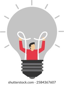 Businessman or manager plug in idea light bulb. Sparking new business ideas. Creativity, innovation. Processes and solutions.

