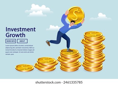 Businessman or manager puts gold coins in a pile. Growing saving Concept. Profit, success, salary, bonus. businessman increase money stack. Investment growth compound interest. financial success.